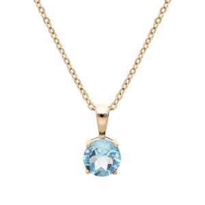 COLLIER PLAQUÉ OR PENDENTIF PIERRE VÉRITABLE TOPAZE BLEU 6,5MM 42+3CM