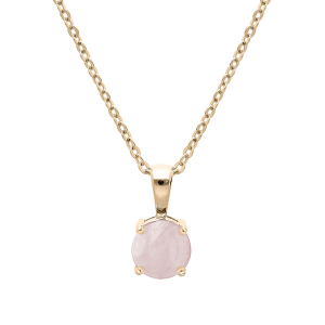 COLLIER PLAQUÉ OR PENDENTIF PIERRE VÉRITABLE QUARTZ ROSE 6,5MM 42+3CM