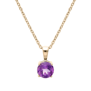 COLLIER PLAQUÉ OR PENDENTIF PIERRE VÉRITABLE AMÉTHYSTE 6,5MM 42+3CM