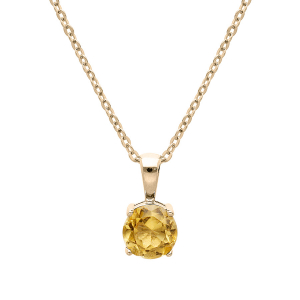 COLLIER PLAQUÉ OR PENDENTIF PIERRE VÉRITABLE CITRINE 6,5MM 42+3CM