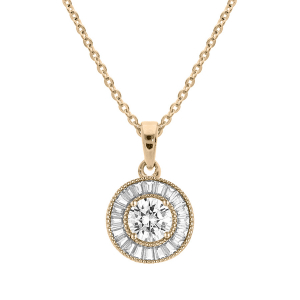 COLLIER PLAQUÉ OR PENDENTIF ROND OXYDES BLANCS SERTIS 40+5CM