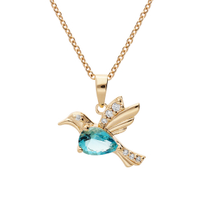 COLLIER PLAQUÉ OR PENDENTIF OISEAU OXYDE BLEU 42+3CM