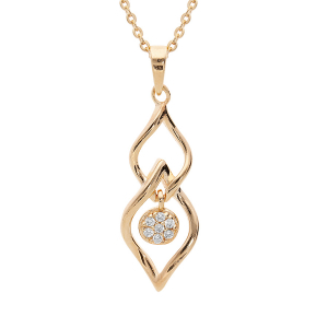 COLLIER PLAQUÉ OR PENDENTIF 2 GOUTTES AVEC PASTILLE OXYDES BLANCS SERTIS 42+3CM