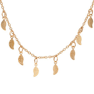 COLLIER PLAQUÉ OR PAMPILLES FEUILLES 42+3CM