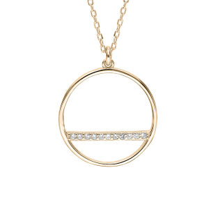COLLIER PLAQUÉ OR PENDENTIF CERCLE AVEC BARETTE OXYDES BLANCS SERTIS 40+4CM