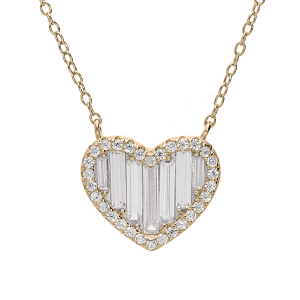 COLLIER PLAQUÉ OR COEUR OXYDES BLANCS RECTANGULAIRES ET CONTOUR OXYDES BLANCS SERTIS 40+8CM