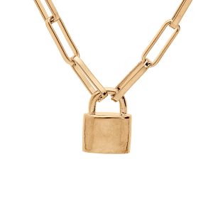 COLLIER PLAQUÉ OR MAILLE RECTANGULAIRE AVEC CADENAS  40+5CM