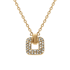 COLLIER PLAQUÉ OR PENDENTIF CARRÉ OXYDES BLANCS SERTIS 38+4CM