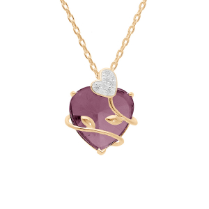 COLLIER PLAQUÉ OR PENDENTIF COEUR OXYDE VIOLET AVEC VOLUTE 42+3CM
