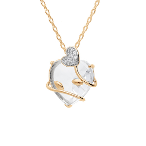 COLLIER PLAQUÉ OR PENDENTIF COEUR OXYDE BLANC AVEC VOLUTE 42+3CM