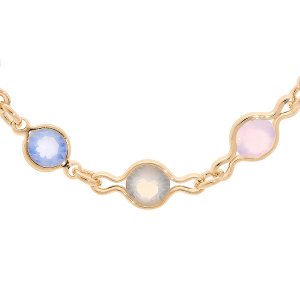 COLLIER PLAQUÉ OR TUTTI FRUTTI PIERRES BLANCHES SYNTHETIQUES  40+5CM