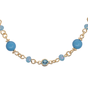 COLLIER PLAQUÉ OR TUTTI FRUTTI BOULES BLEUES 40+5CM