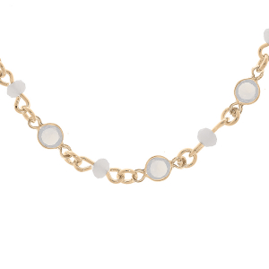 COLLIER PLAQUÉ OR TUTTI FRUTTI PIERRES IMITATION OPALE  BLANCHES SYNTHETIQUE 40+5CM