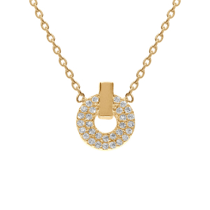COLLIER PLAQUÉ OR PENDENTIF ROND OXYDES BLANCS SERTIS 38+4CM