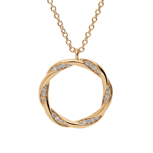 COLLIER PLAQUÉ OR CERCLE TORSADE AVEC OXYDES BLANCS SERTIS 16+2CM