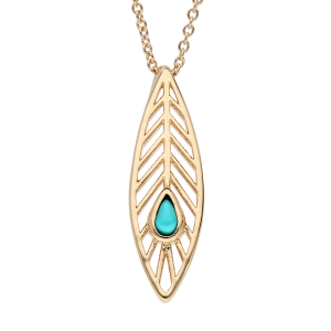 COLLIER PLAQUÉ OR PLUME AVEC PIERRE SYNTHETIQUE COULEUR TURQUOISE 40+4CM