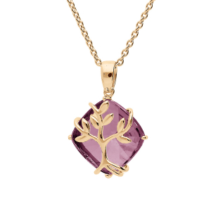 COLLIER PLAQUÉ OR PENDENTIF  OXYDE VIOLET AVEC ARBRE DE VIE 42+3CM