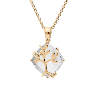 COLLIER PLAQUÉ OR PENDENTIF OXYDE BLANC AVEC ARBRE DE VIE 42+3CM