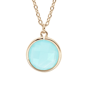 COLLIER PLAQUÉ OR PENDENTIF PIERRE FACETÉ RONDE SERTI CLOS COULEUR BLEU 40+4CM