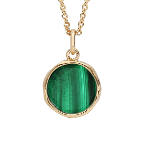 COLLIER PLAQUÉ OR PENDENTIF FORME IRREGULIERE MALACHITE VÉRITABLE 40+4CM