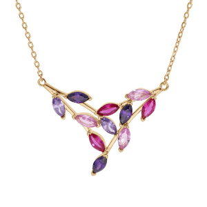 COLLIER PLAQUÉ OR FORME POINTE EMPIÉRRÉS VIOLET ROSE FUSCHIA 40+5CM