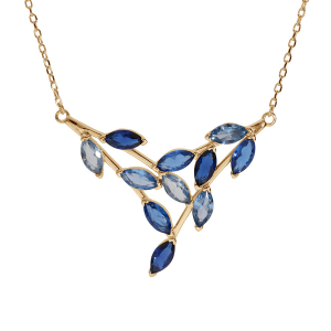 COLLIER PLAQUÉ OR FORME POINTE EMPIÉRRÉS BLEU CIEL ET BLEU FONCÉ 40+5CM