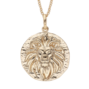 COLLIER PLAQUÉ OR PENDENTIF MOTIF LION FINITION ANTIQUE 40+4CM