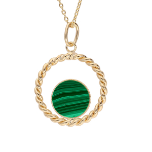 COLLIER PLAQUÉ OR CHAINE BOULE PENDENTIF 20MM TORSADE PIERRE MALACHITE VÉRITABLE 38+5CM