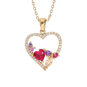 COLLIER PLAQUÉ OR PENDENTIF COEUR EMPIERRÉ 40+5CM