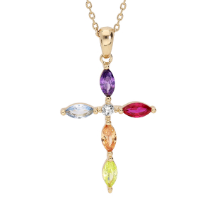 COLLIER PLAQUÉ OR PENDENTIF CROIX EMPIERRE NAVETTES 40+5CM