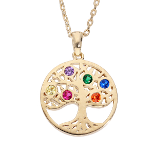 COLLIER PLAQUÉ OR PENDENTIF ROND ARBRE DE VIE EMPIERRÉ MULTICOLORE 40+5CM