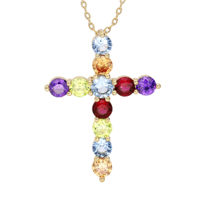 COLLIER PLAQUÉ OR PENDENTIF CROIX EMPIERÉ MULTICOLORE 40+5CM