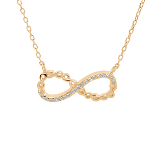 COLLIER PLAQUÉ OR MOTIF INFINI AVEC OXYDES BLANCS SERTIS 44CM RÉGLABLE 42 ET 40CM