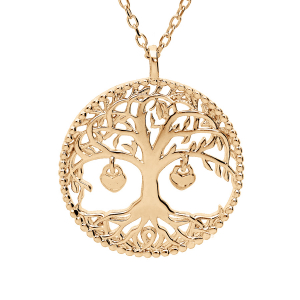 COLLIER PLAQUÉ OR  ARBRE DE VIE ET PAMPILLES 2 COEURS DORÉ (COUPLE FAMILLE) 44CM RÉGLABLE 42 ET 40