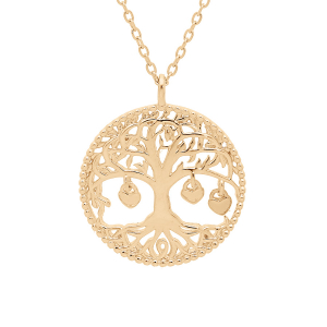 COLLIER PLAQUÉ OR  ARBRE DE VIE ET PAMPILLES 3 COEURS DORÉ (COUPLE FAMILLE) 44CM RÉGLABLE 42 ET 40