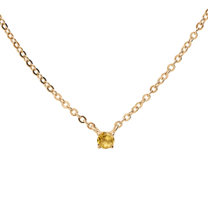 COLLIER PLAQUÉ OR PENDENTIF PIERRE VÉRITABLE CITRINE 3MM 38+5CM