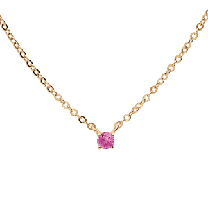 COLLIER PLAQUÉ OR PENDENTIF PIERRE VÉRITABLE TOURMALINE ROSE 3MM 38+5CM