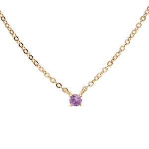 COLLIER PLAQUÉ OR PENDENTIF PIERRE VÉRITABLE AMÉTHYSTE 3MM 38+5CM