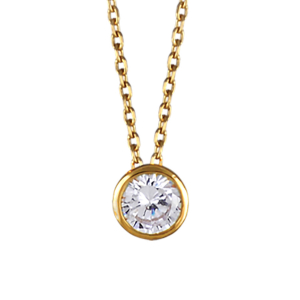 COLLIER PLAQUÉ OR PENDENTIF ROND SERTI CLOS PIERRE SYNTHETIQUE BLANCHE 45CM