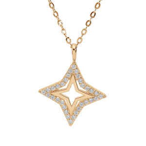 COLLIER PLAQUÉ OR PENDENTIF ETOILE AJOURÉE CONTOUR OXYDES BLANCS SERTIS 40+4CM