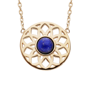 COLLIER PLAQUÉ OR AJOURÉ CABOCHON LAPIS LAZULI VÉRITABLE 42CM