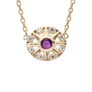 COLLIER PLAQUÉ OR OXYDES BLANCS ET CABOCHON AMETHYSTE VÉRITABLE 42CM