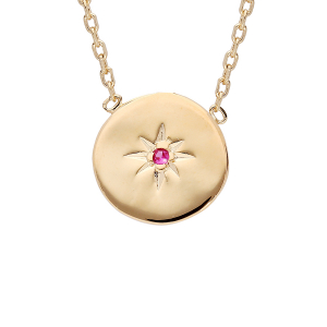 COLLIER PLAQUÉ OR PENDENTIF ETOILE OXYDE ROUGE 42CM