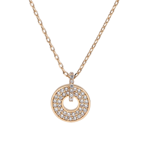 COLLIER PLAQUÉ OR PENDENTIF RONDELLE OXYDES BLANCS SERTIS 40+5CM