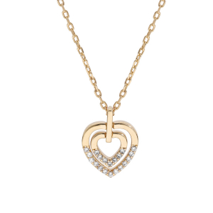 COLLIER PLAQUÉ OR PENDENTIF COEUR OXYDES BLANCS SERTIS 40+5CM