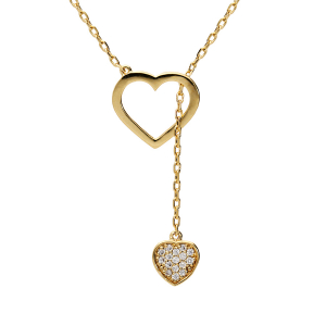 COLLIER PLAQUÉ OR COEUR ÉVIDÉ ET 1 COEUR OXYDES BLANCS SERTIS 41+3CM
