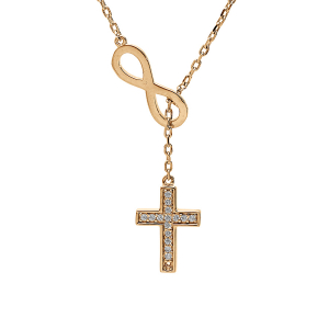 COLLIER PLAQUÉ OR 1 INFINI ET 1 CROIX OXYDES BLANCS SERTIS 41+3CM
