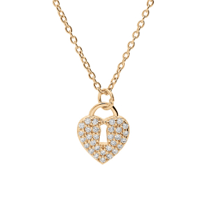 COLLIER PLAQUÉ OR CADENAS COEUR PAVÉ OXYDES BLANCS 42+3CM