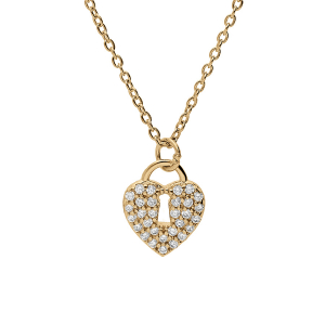 COLLIER PLAQUÉ OR CADENAS COEUR PAVÉ OXYDES BLANCS 42+3CM