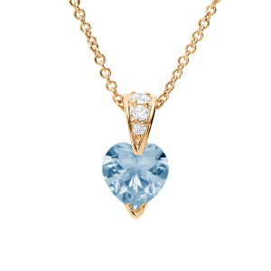 COLLIER PLAQUÉ OR PENDENTIF COEUR OXYDE BLEU CIEL ET BLANCS 42+3CM